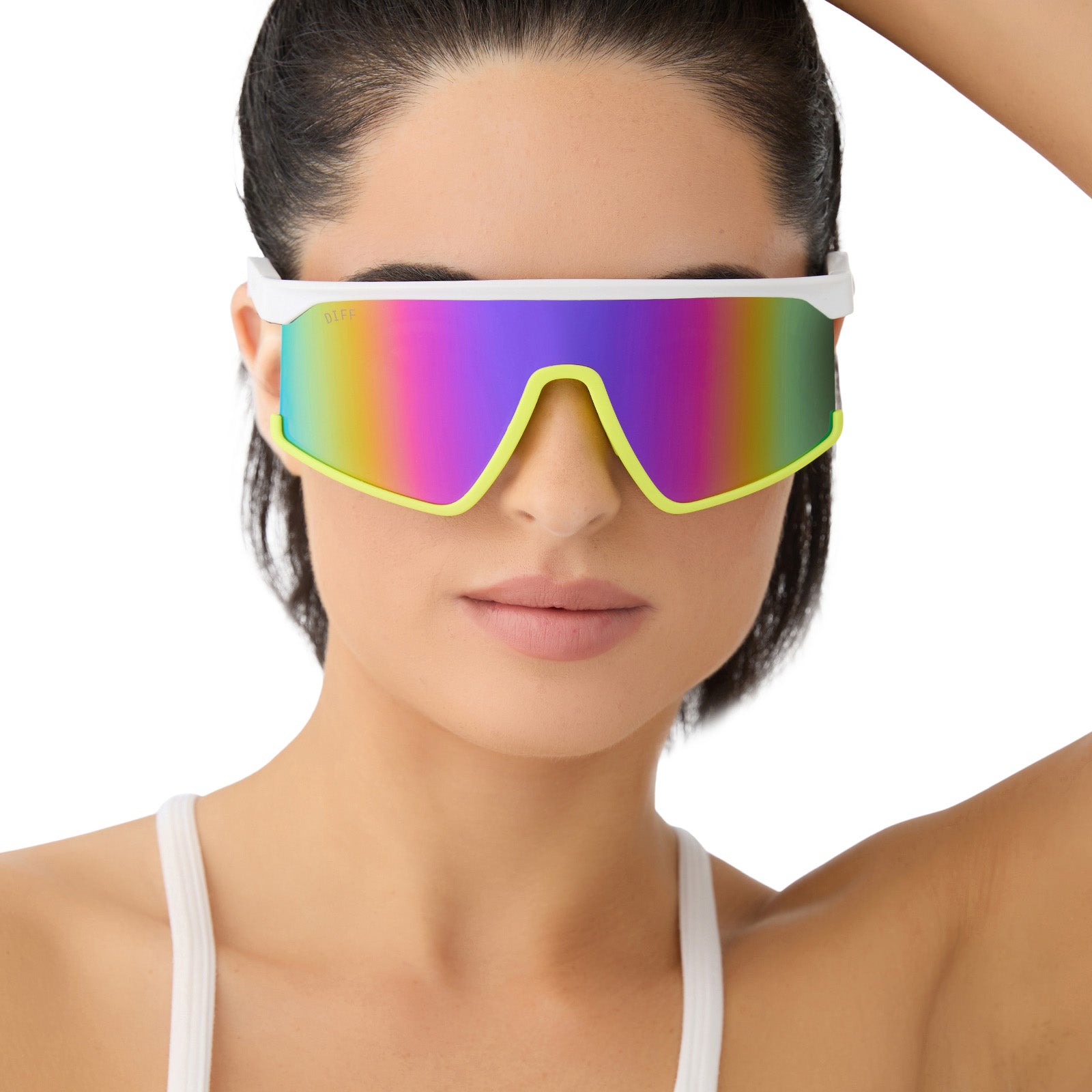 SPIKE - MATTE WHITE + NEON YELLOW + HOT PINK + PINK RUSH MIRROR + POLARIZED SUNGLASSES - Image 6