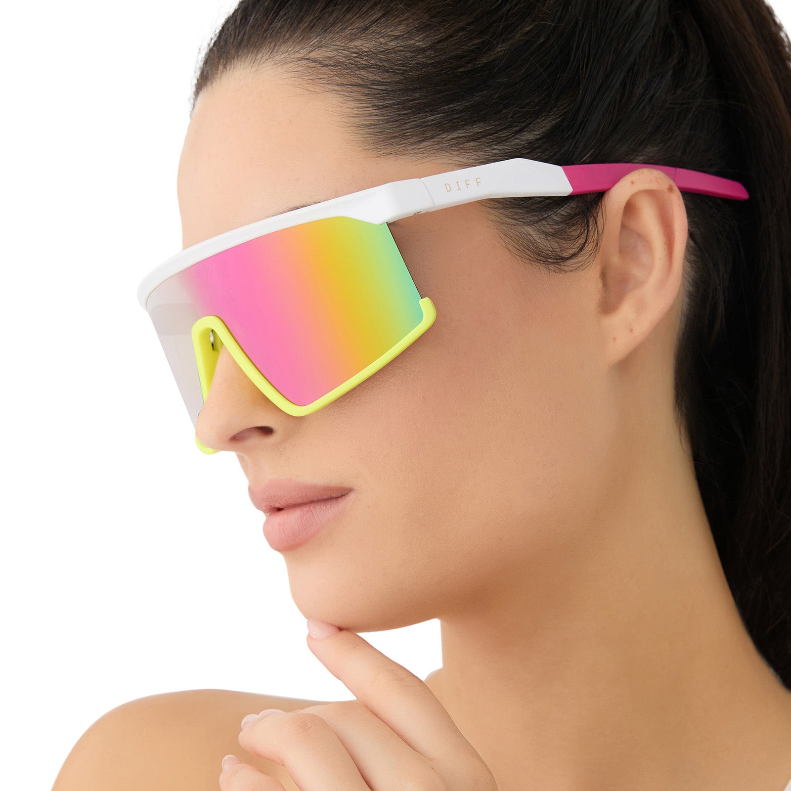 SPIKE - MATTE WHITE + NEON YELLOW + HOT PINK + PINK RUSH MIRROR + POLARIZED SUNGLASSES - Image 5