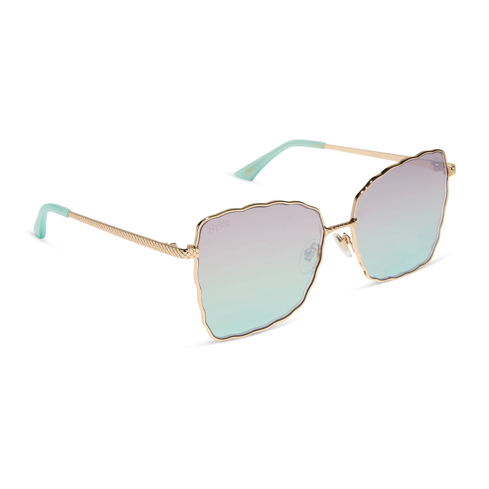 ARIEL 2.0 - SHIMMERING GOLD + IRIDESCENT SEA FOAM TO BLUE GRADIENT SUNGLASSES - Image 2