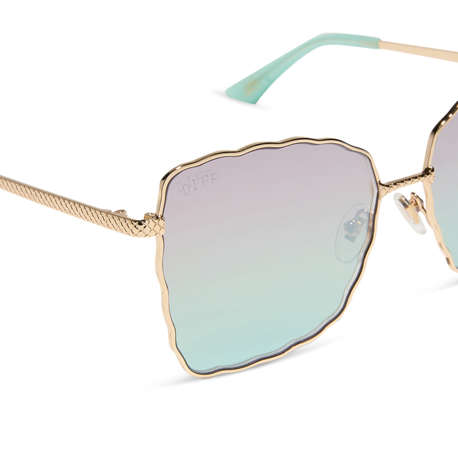 ARIEL 2.0 - SHIMMERING GOLD + IRIDESCENT SEA FOAM TO BLUE GRADIENT SUNGLASSES - Image 4
